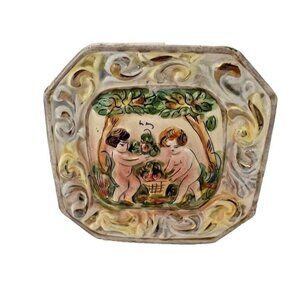 Vintage Capodimonte‎ Italy HandPainted Porcelain Cherub Trinket Dish WallHanging